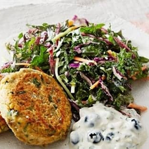 Chickpea patties with blueberry raita